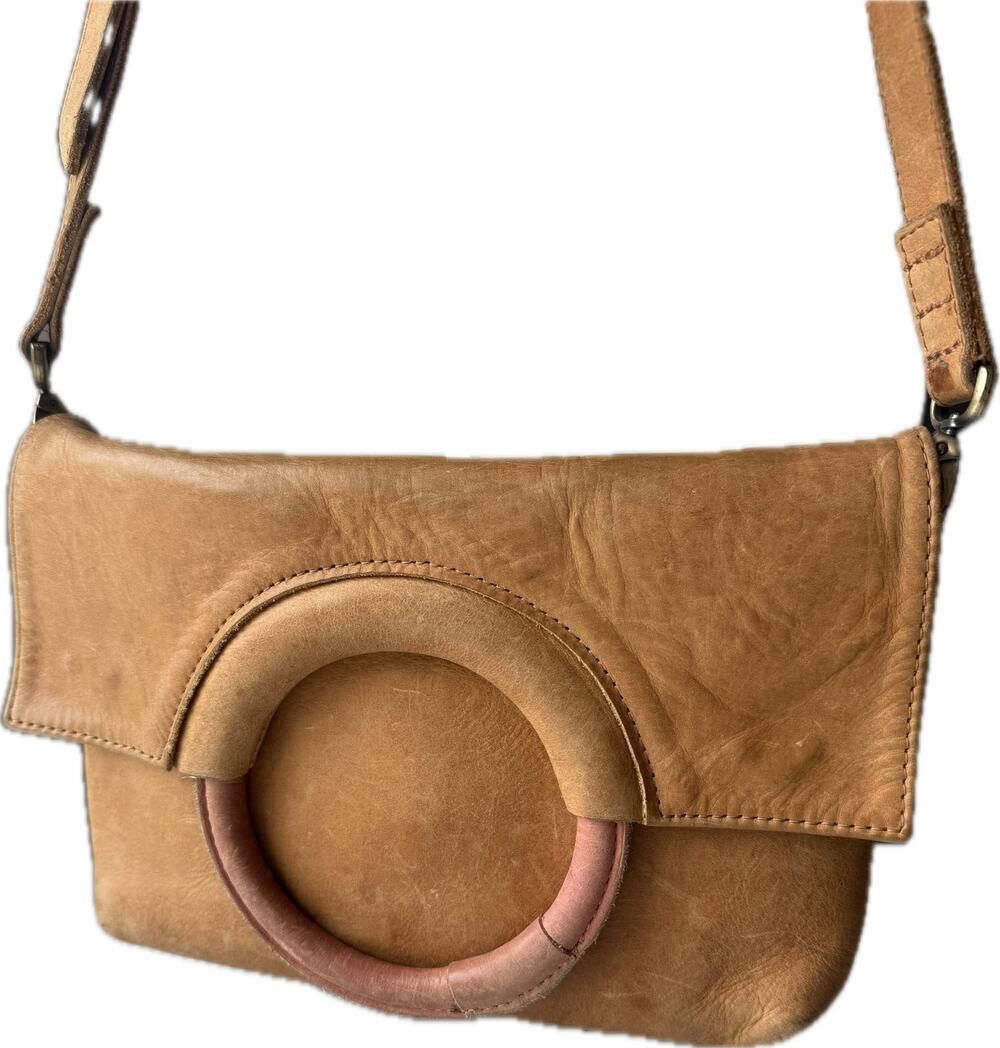 ABLE Vachetta Tan Leather Crossbody Bag with Ring Detail